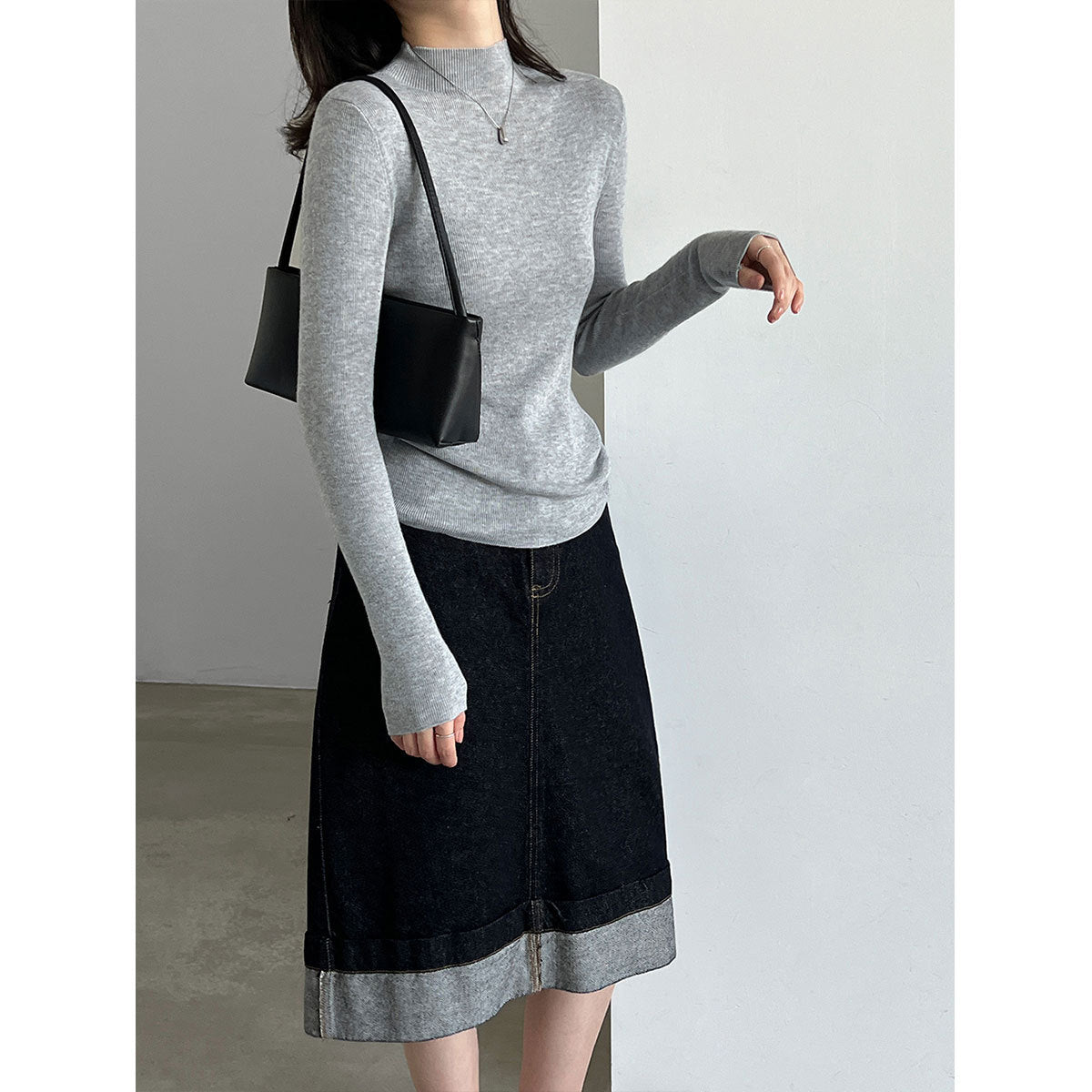 Damen-Strickpullover mit Stehkragen und langen Ärmeln