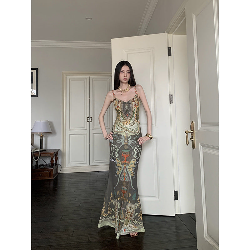 Ärmelloses Blumenkleid mit hoher Taille und Meerjungfrauen-Schnitt