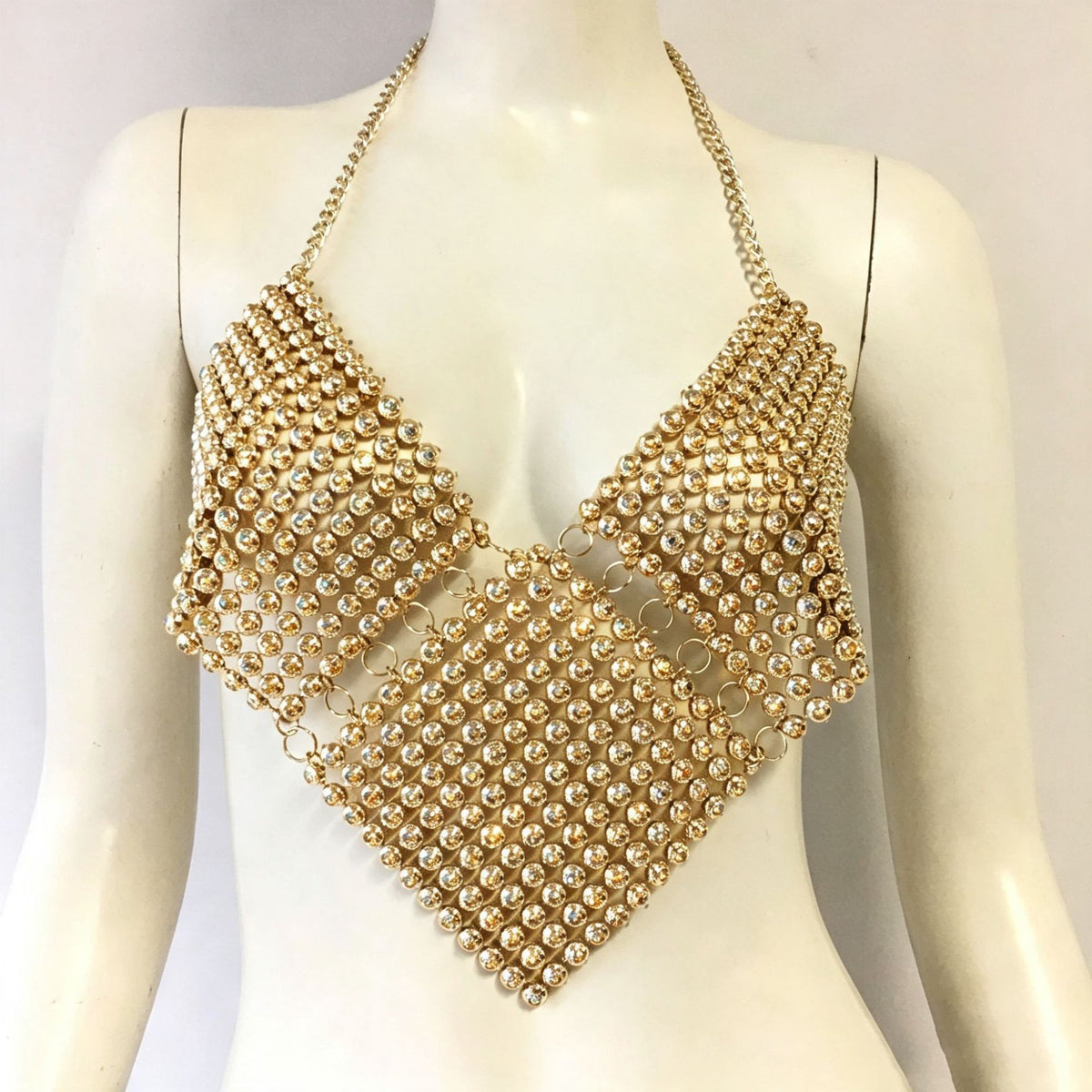Goldfarbenes Neckholder-Top in Metallic-Optik