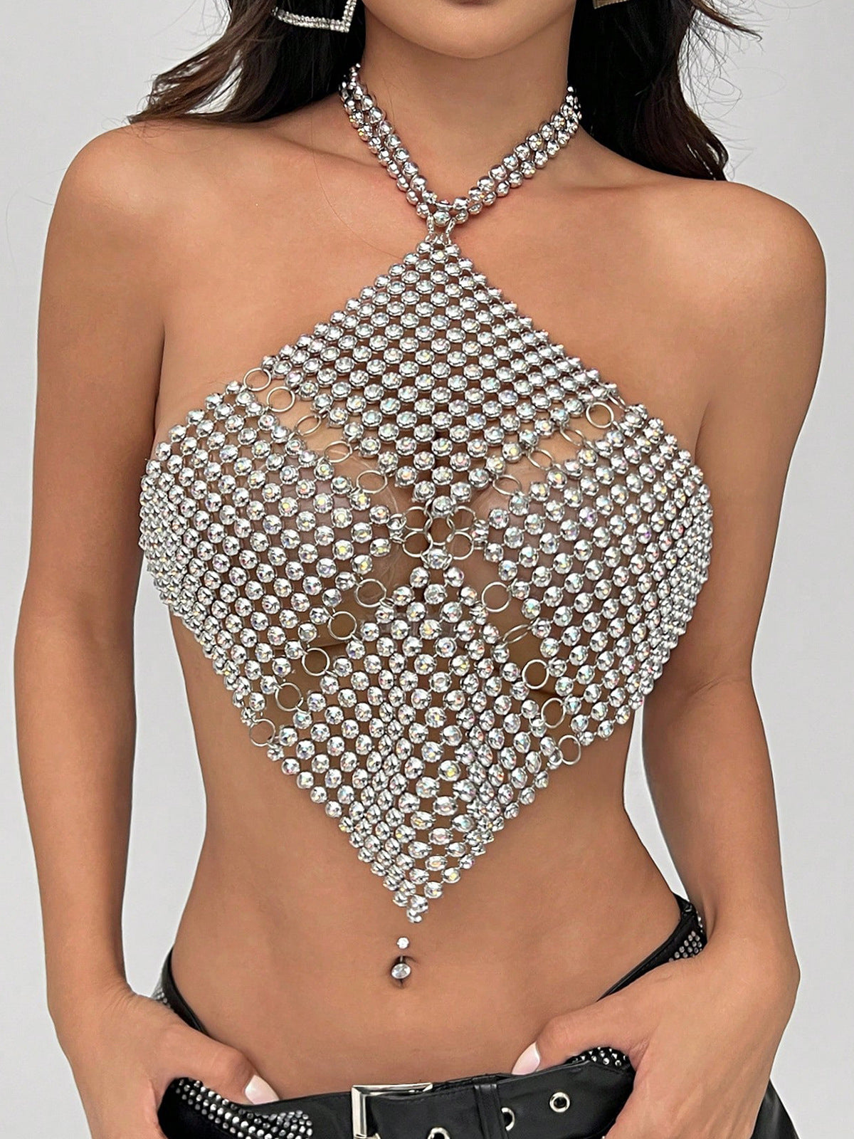 Goldfarbenes Neckholder-Top in Metallic-Optik