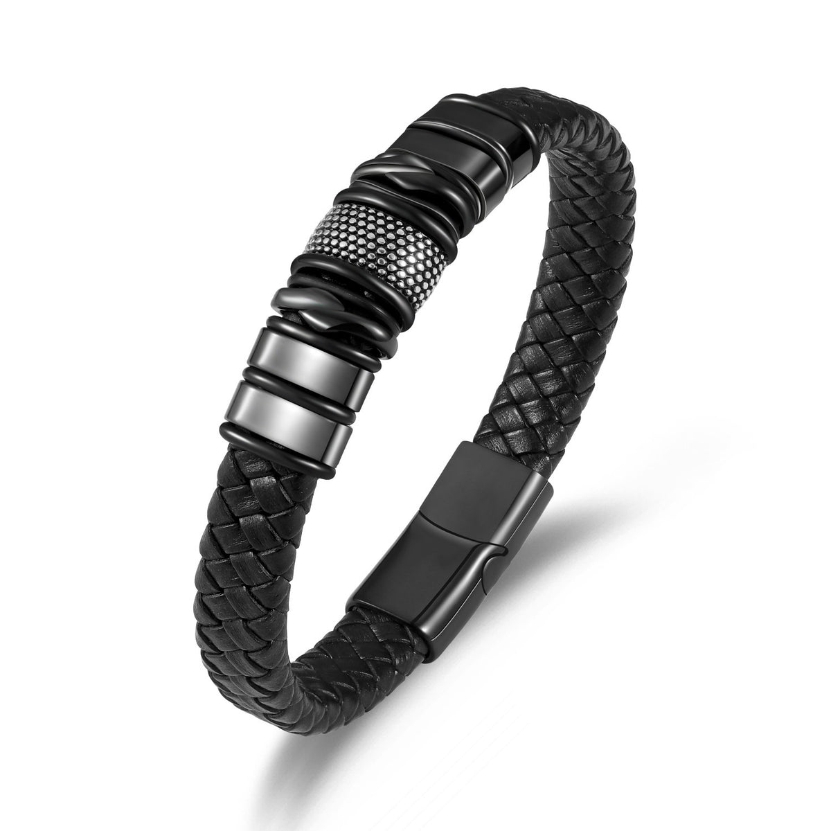 Geflochtenes Lederarmband für Herren mit Edelstahl-Magnetverschluss