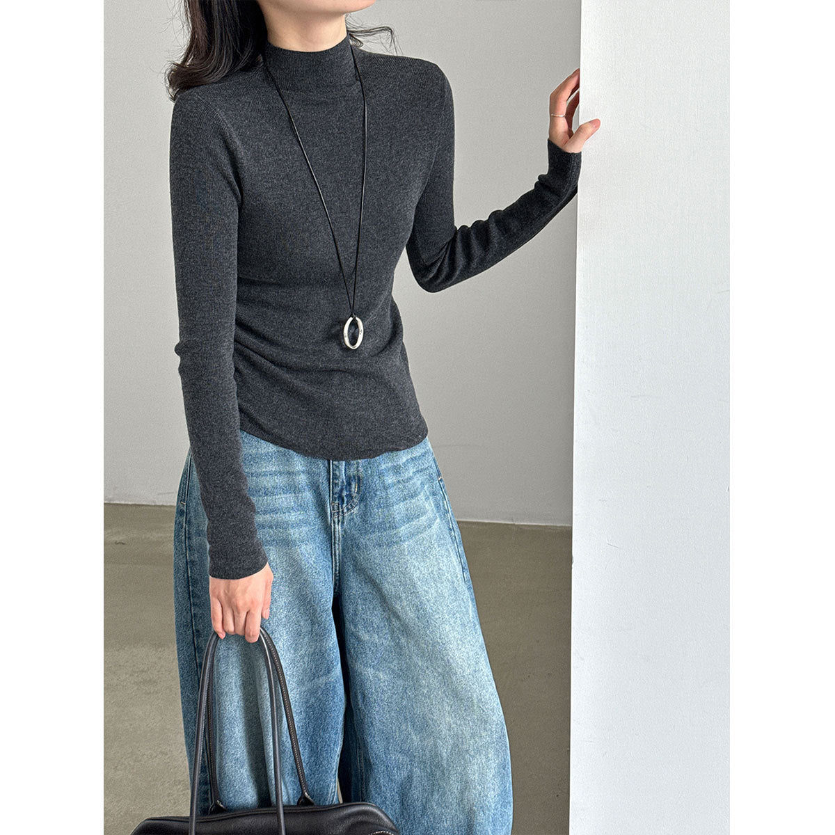 Damen-Strickpullover mit Stehkragen und langen Ärmeln