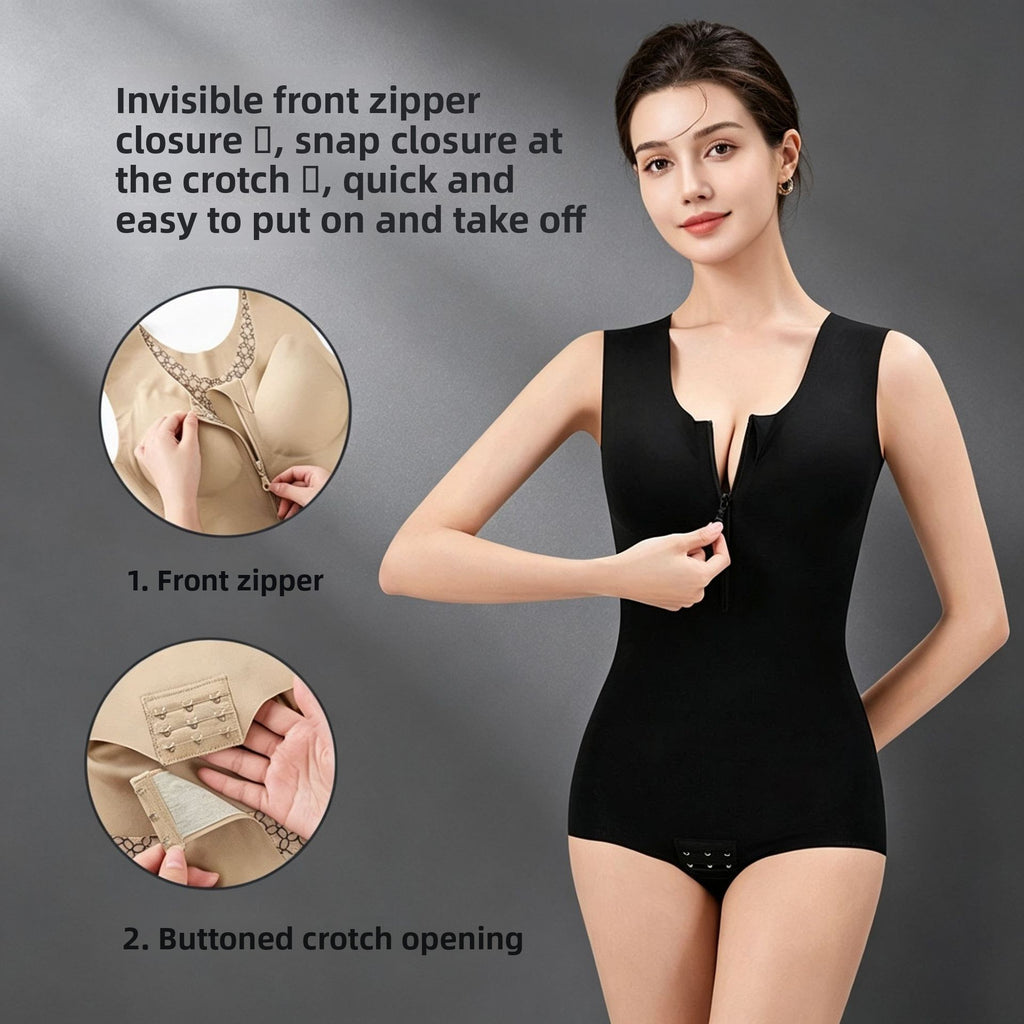 Damen-Shapewear-Body mit Brustpolstern und Frontreißverschluss