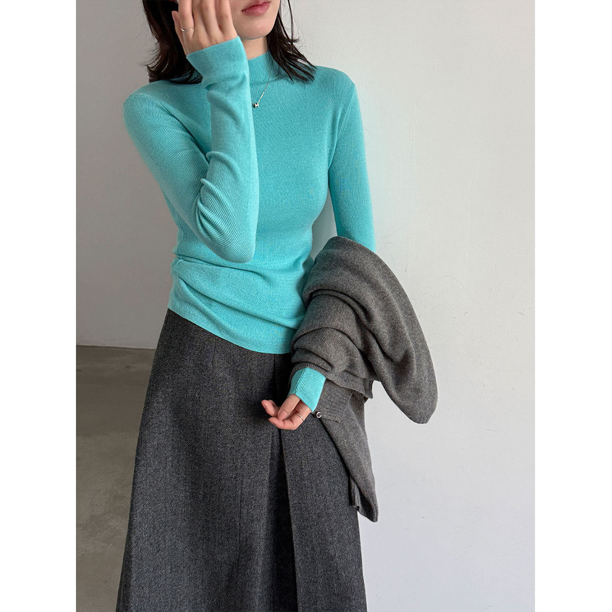 Damen-Strickpullover mit Stehkragen und langen Ärmeln