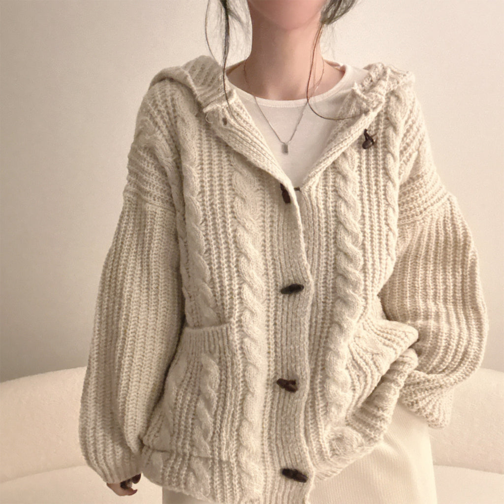 Karierte Damen-Strickjacke mit Kapuze