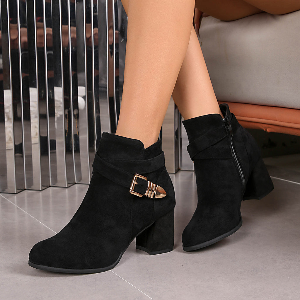 Damen-Stiefeletten mit Blockabsatz und seitlichem Reißverschluss