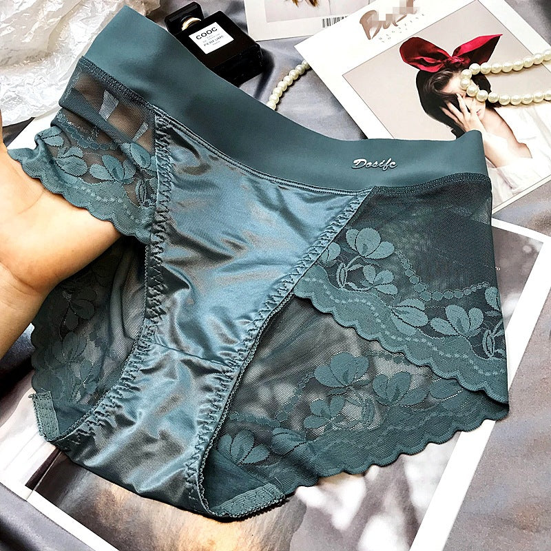 Damen-String mit hoher Taille aus Spitze und Satin