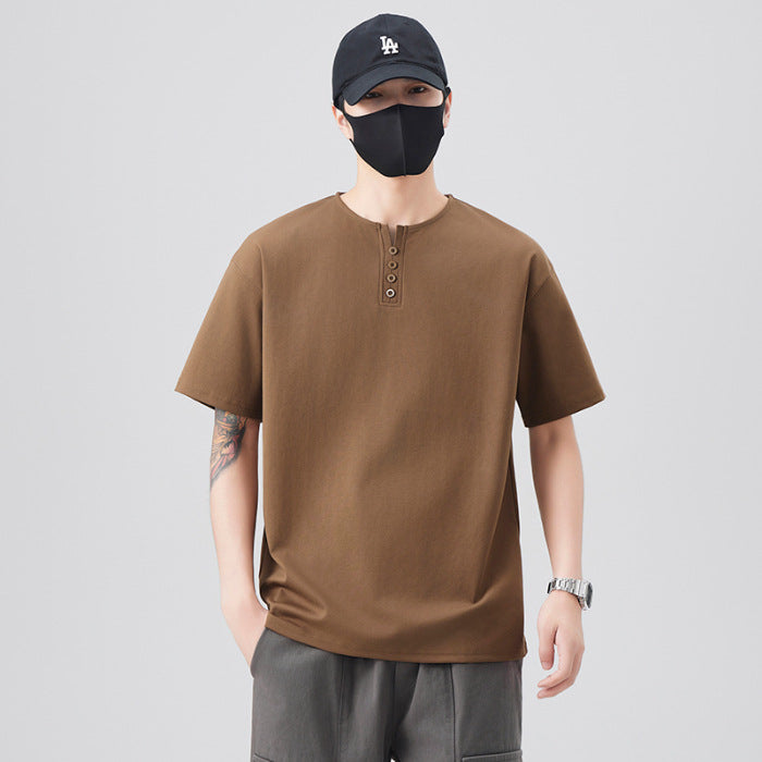 Locker geschnittenes Herren-Henley-Shirt im Retro-Stil