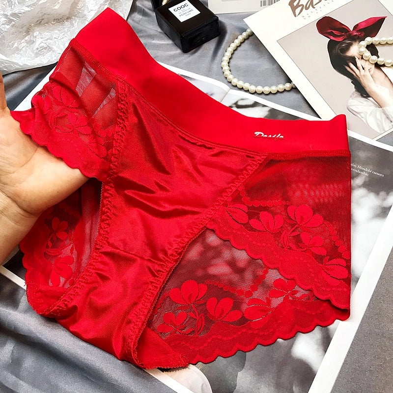Damen-String mit hoher Taille aus Spitze und Satin