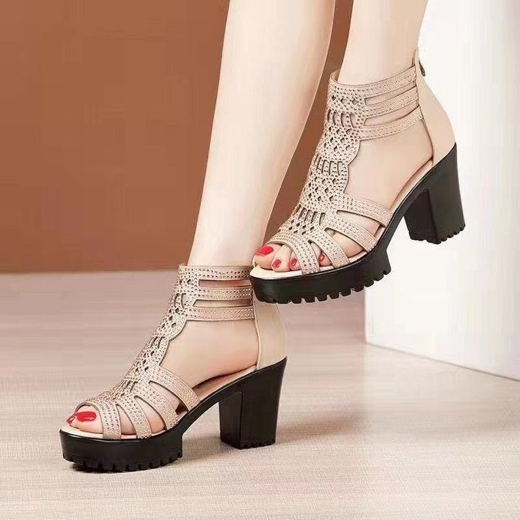 Women's Soft Sole Solid Color High Heel Sandals