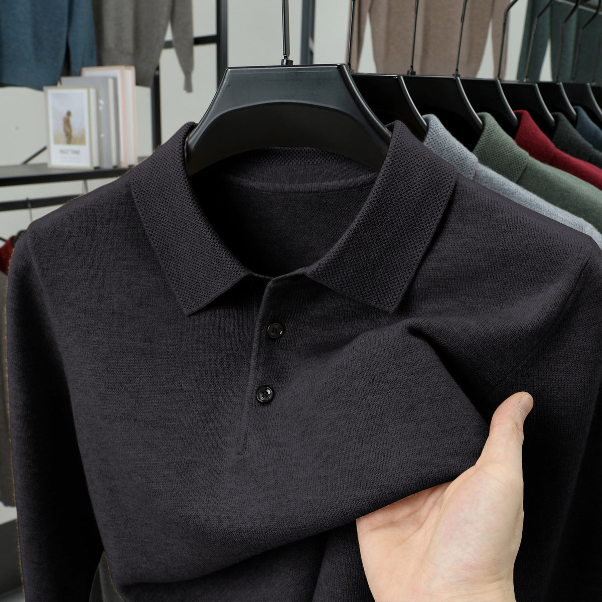 Herren-Pullover aus Wollmischung mit Umlegekragen