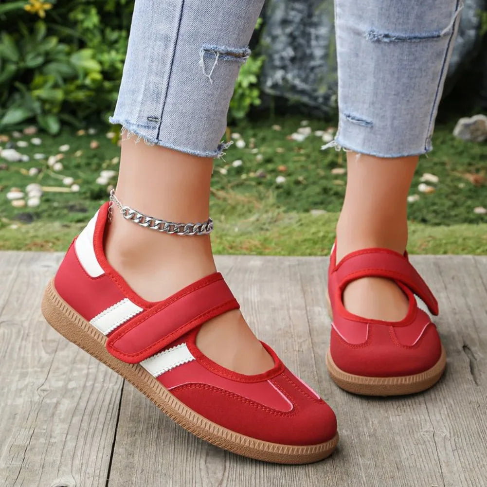 Damen-Freizeitschuhe mit Klettverschluss – Schwarz, Weiß & Rot