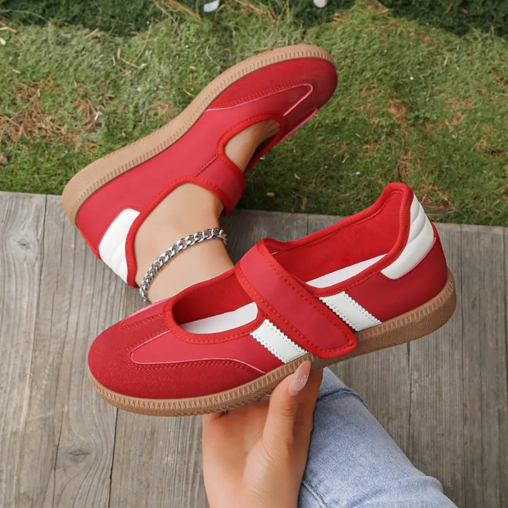 Damen-Freizeitschuhe mit Klettverschluss – Schwarz, Weiß & Rot