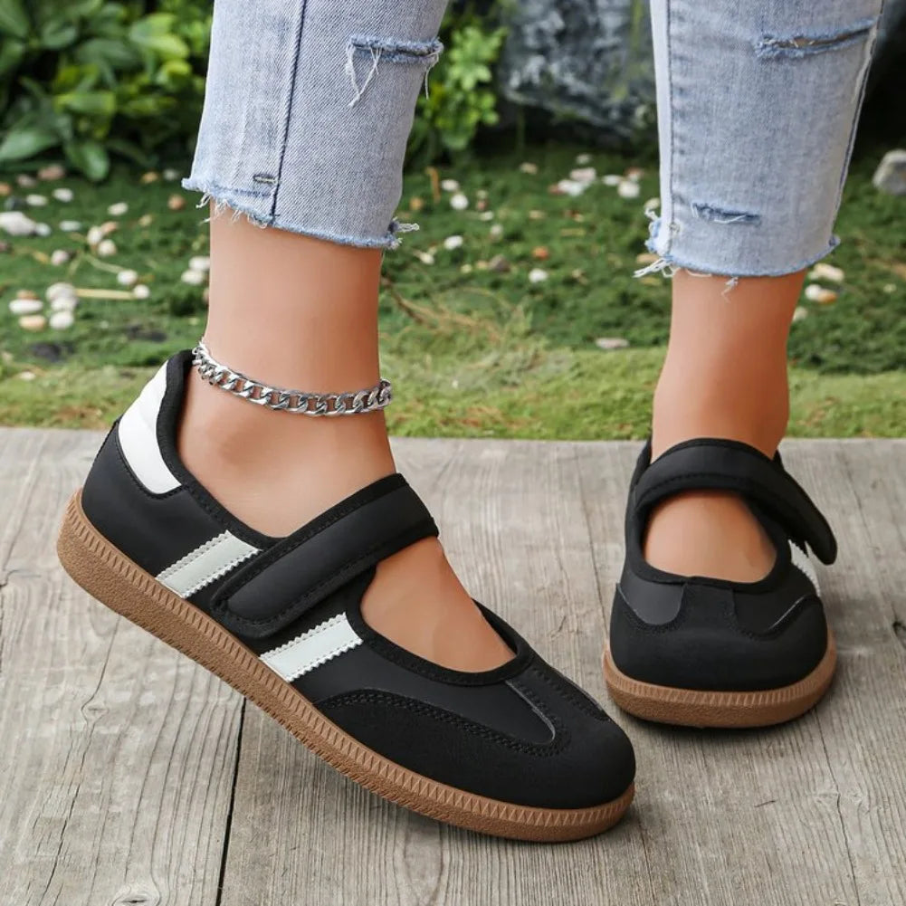Damen-Freizeitschuhe mit Klettverschluss – Schwarz, Weiß & Rot