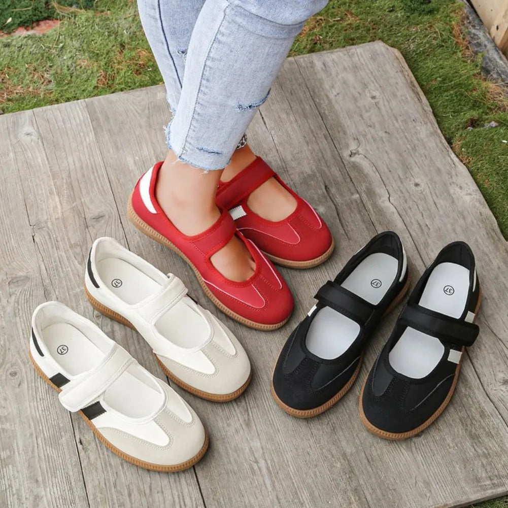 Damen-Freizeitschuhe mit Klettverschluss – Schwarz, Weiß & Rot