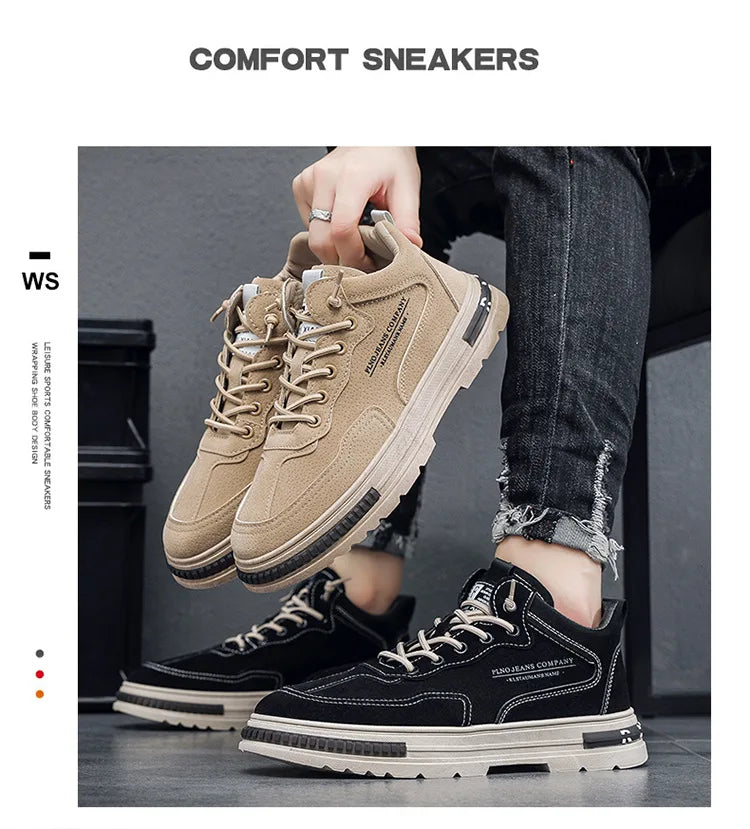 Herren-Sneaker mit Schnürung – Schwarz & Khaki