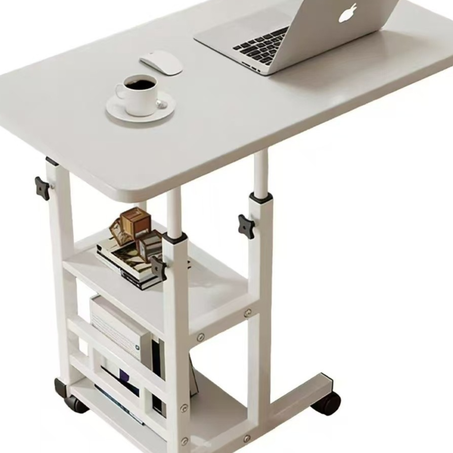 Height Adjustable Rolling Desk with Storage Shelves