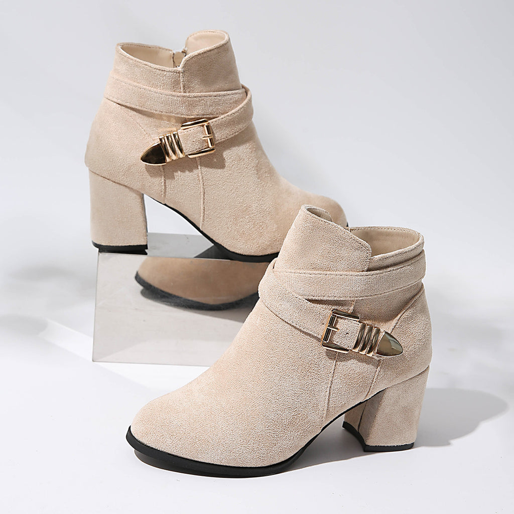 Damen-Stiefeletten mit Blockabsatz und seitlichem Reißverschluss