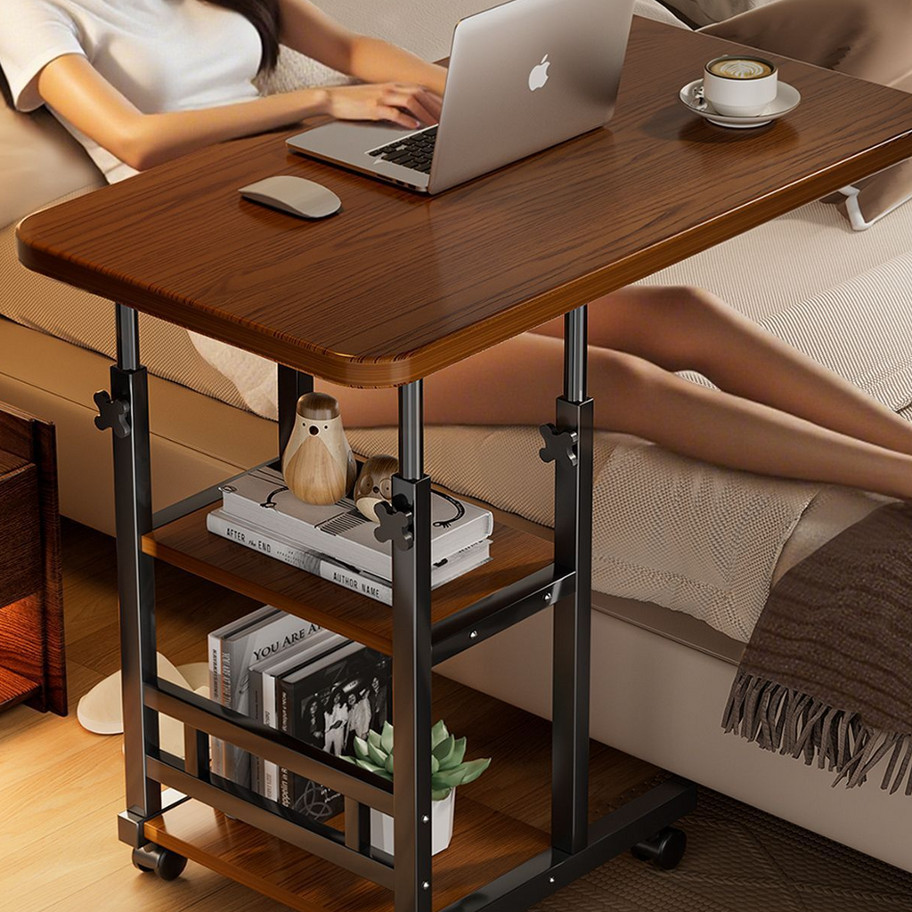 Height Adjustable Rolling Desk with Storage Shelves