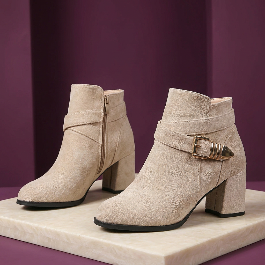Botines beige con fondo ciruela