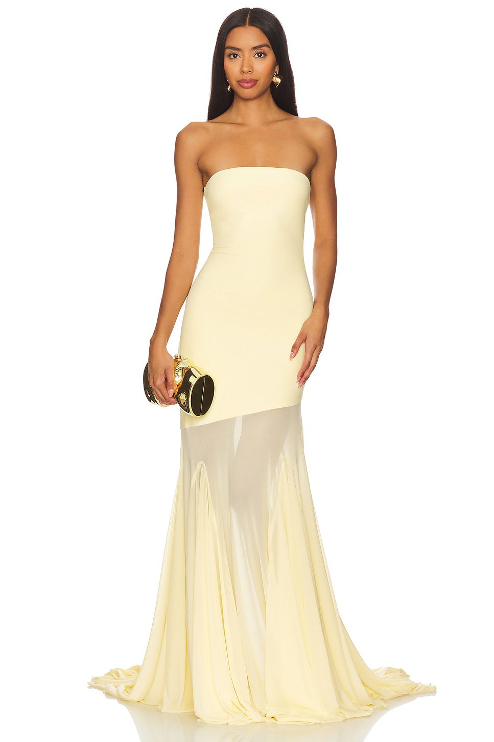 Trägerloses Maxikleid mit transparentem Rockteil