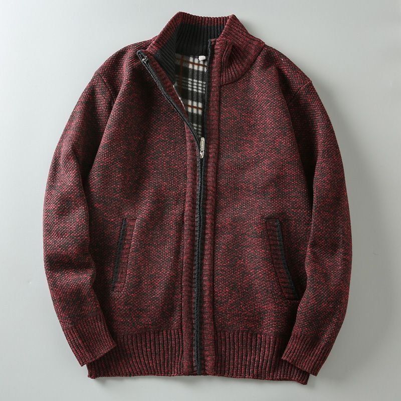 Herren-Strickjacke mit Stehkragen und Fleecefutter