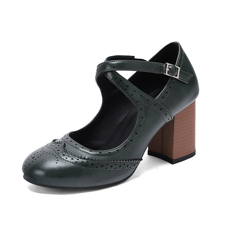 Damen-Absatzschuhe mit Kreuzriemen und Schnallenverschluss