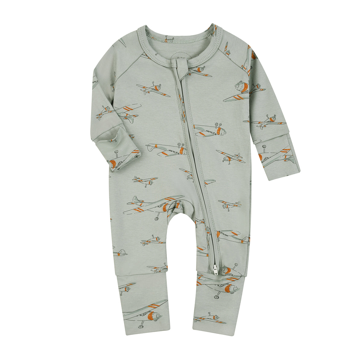 Baby-Strampler mit Zwei-Wege-Reißverschluss und umklappbaren Hand- und Fußabdeckungen