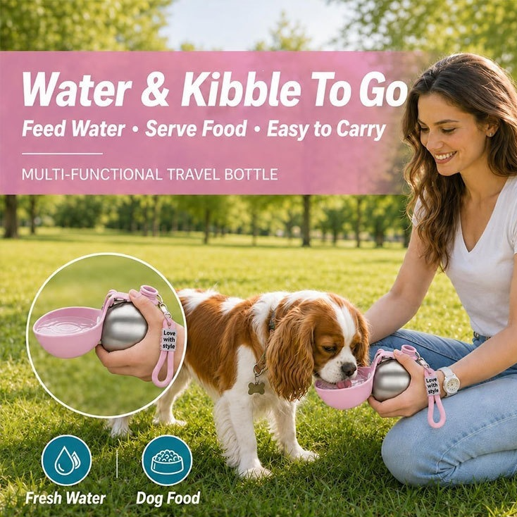 Tragbare Trinkflasche für Haustiere mit faltbarem Napf