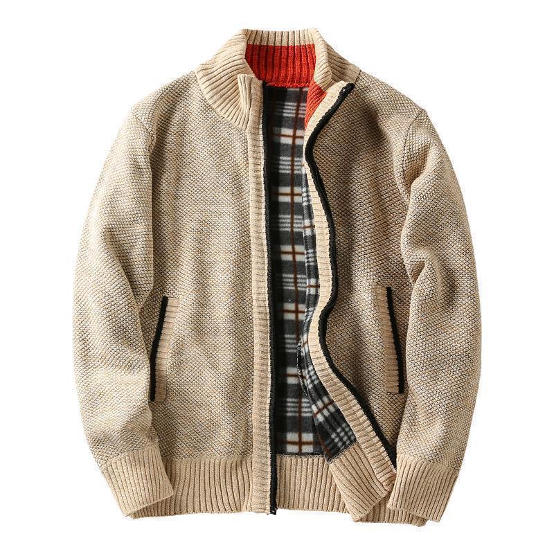 Herren-Strickjacke mit Stehkragen und Fleecefutter