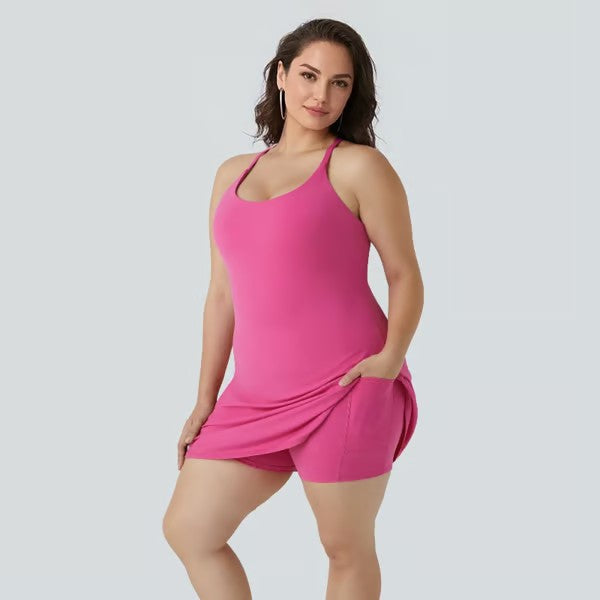 Damen-Sportkleid mit integrierten Shorts und Taschen