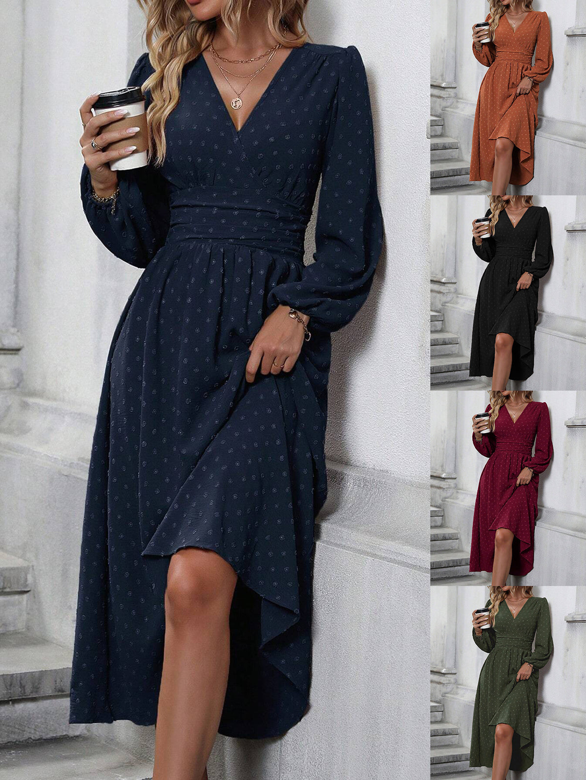 Kleid mit Ballonärmeln und geraffter Taille