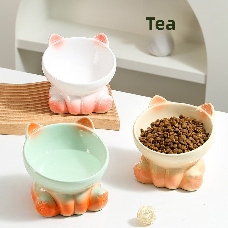 Ceramic Cat Bowl Angled Pet Food Dish
