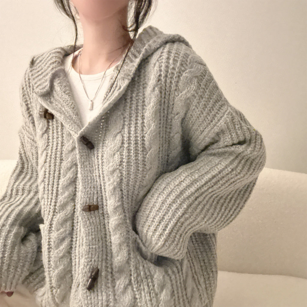 Karierte Damen-Strickjacke mit Kapuze