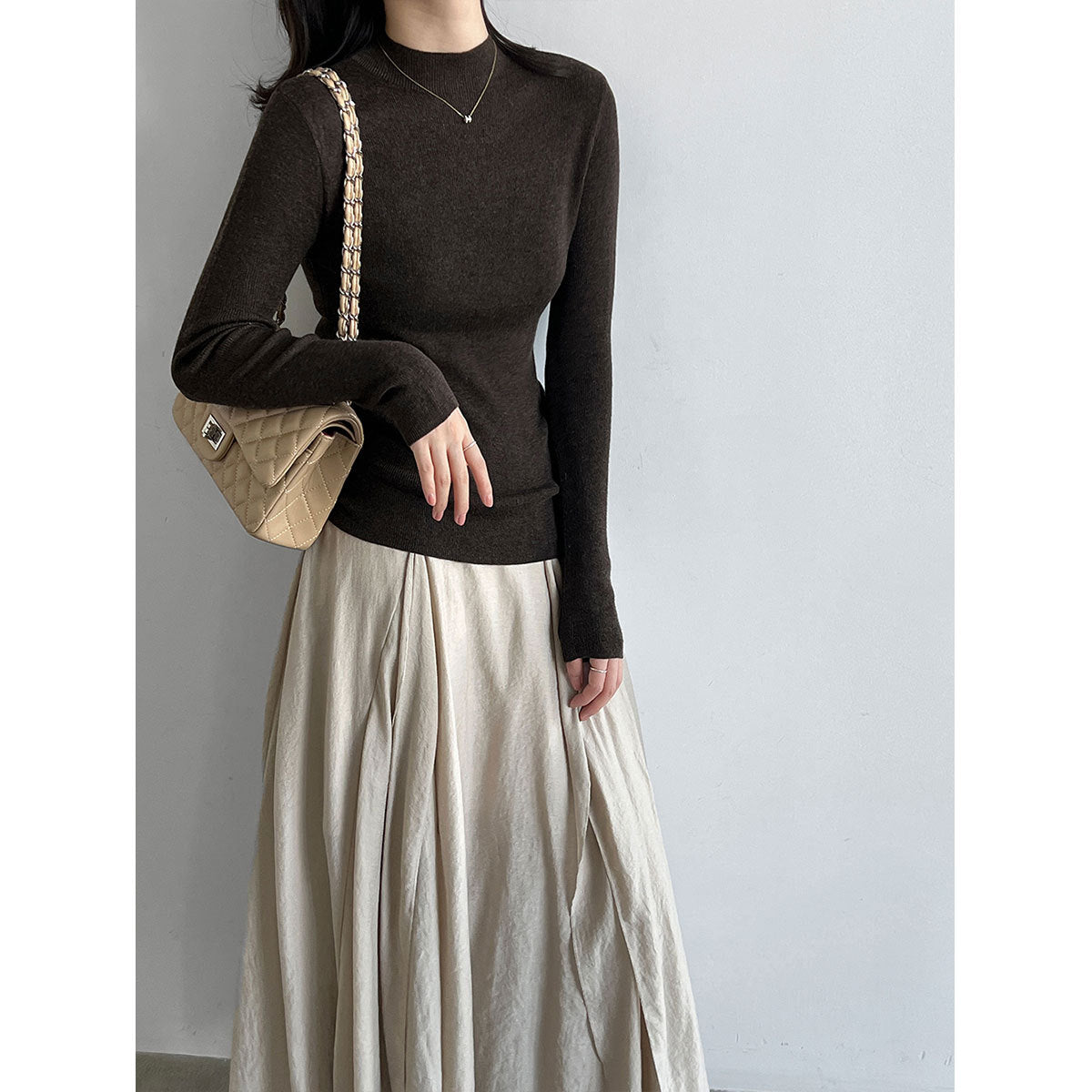 Damen-Strickpullover mit Stehkragen und langen Ärmeln