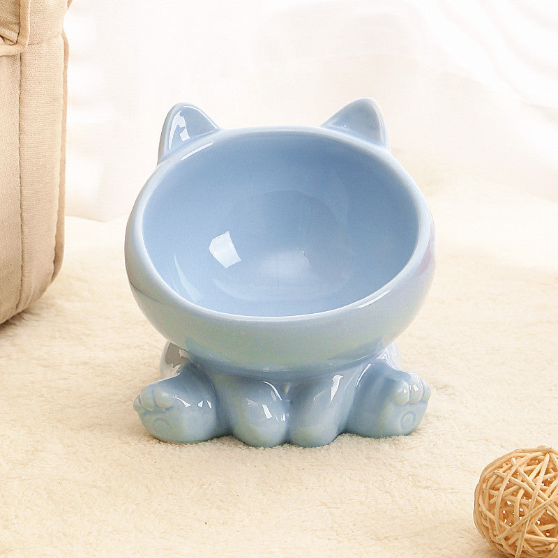 Ceramic Cat Bowl Angled Pet Food Dish